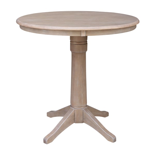 International Concepts Round 36 in Round Top Pedestal Table, 34.9 inH, Washed Gray Taupe, 36 in W, 36 in L, 35.9 in H K09-36RT-27B-6B - main